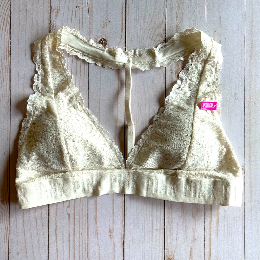 PINK VS Cream Halter Style Bralette Size L